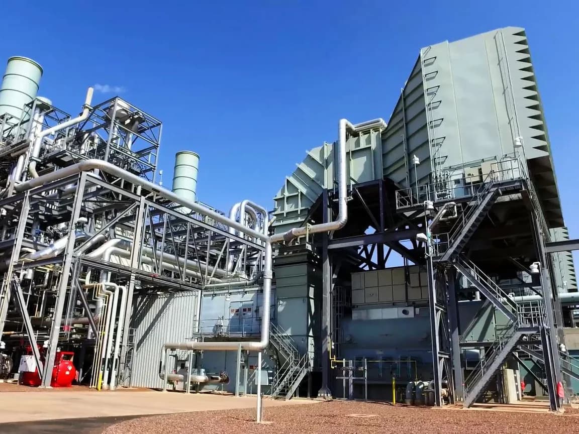 Pipework, steel platforms and generating equipment at a combined-cycle power plant